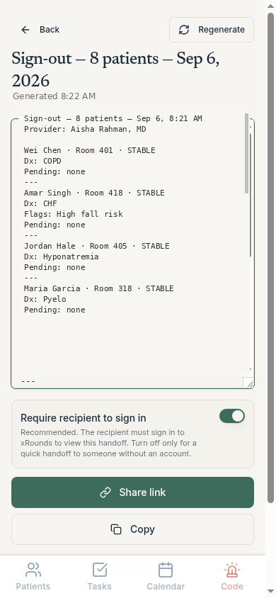 xRounds sign-out handoff screen